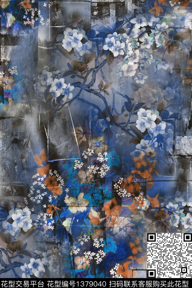 香云纱中国风复古旗袍花数码印花华亿平台下载（图片编号: 1379040） - 瓦栏（Walan）