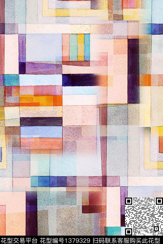 几何肌理格子数码印花华亿平台下载（图片编号: 1379329） - 瓦栏（Walan）