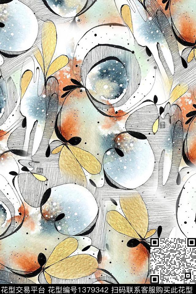 几何肌理抽象花卉数码印花华亿平台下载（图片编号: 1379342） - 瓦栏（Walan）
