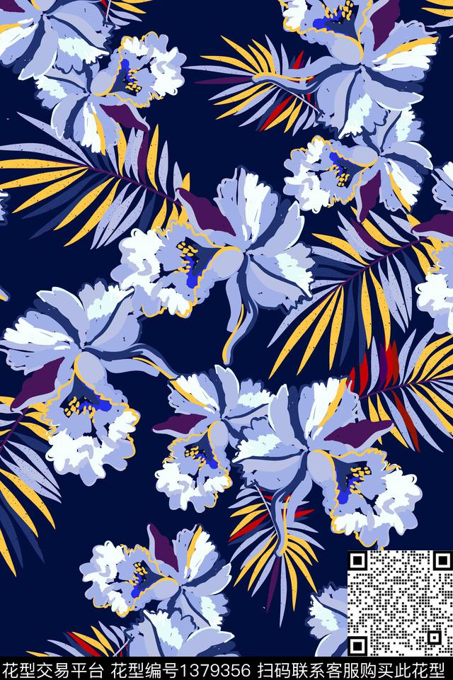 绿植树叶抽象花卉大牌风传统印花华亿平台下载（图片编号: 1379356） - 瓦栏（Walan）