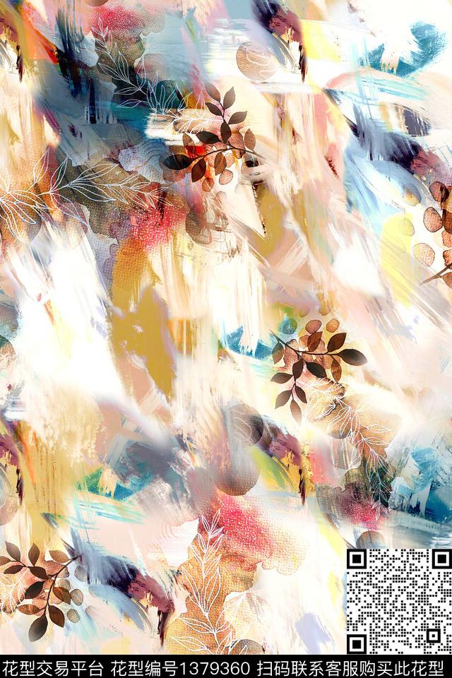 几何肌理抽象花卉数码印花华亿平台下载（图片编号: 1379360） - 瓦栏（Walan）