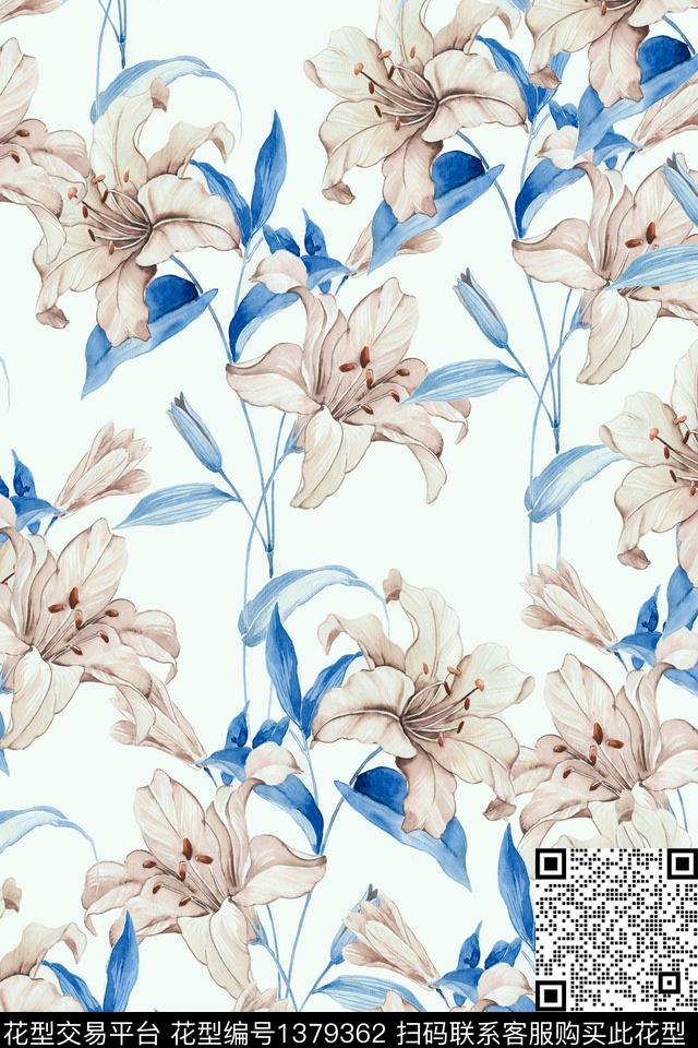 绿植树叶水墨风花卉数码印花华亿平台下载（图片编号: 1379362） - 瓦栏（Walan）