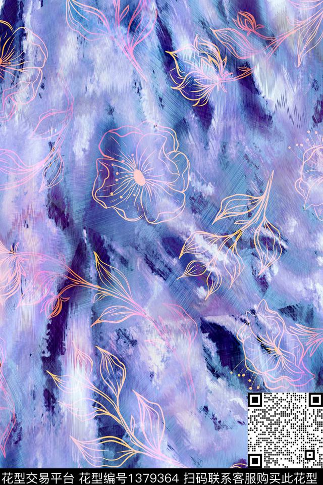 肌理扎染华亿平台抽象花卉数码印花华亿平台下载（图片编号: 1379364） - 瓦栏（Walan）