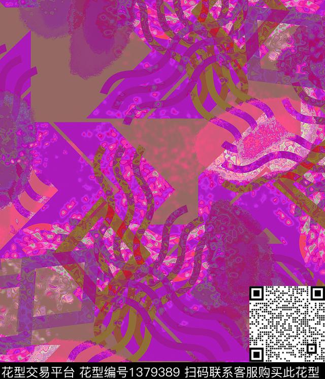 几何抽象混合拼接数码印花华亿平台下载（图片编号: 1379389） - 瓦栏（Walan）