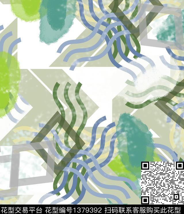 几何抽象混合拼接数码印花华亿平台下载（图片编号: 1379392） - 瓦栏（Walan）