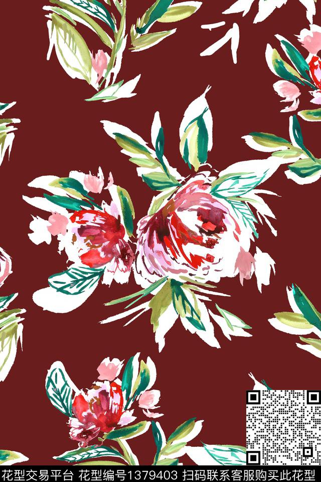 抽象花卉花卉大牌风数码印花华亿平台下载（图片编号: 1379403） - 瓦栏（Walan）