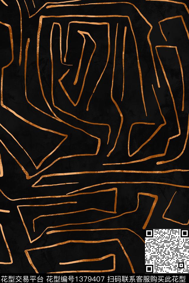 线条画大牌风抽象数码印花华亿平台下载（图片编号: 1379407） - 瓦栏（Walan）