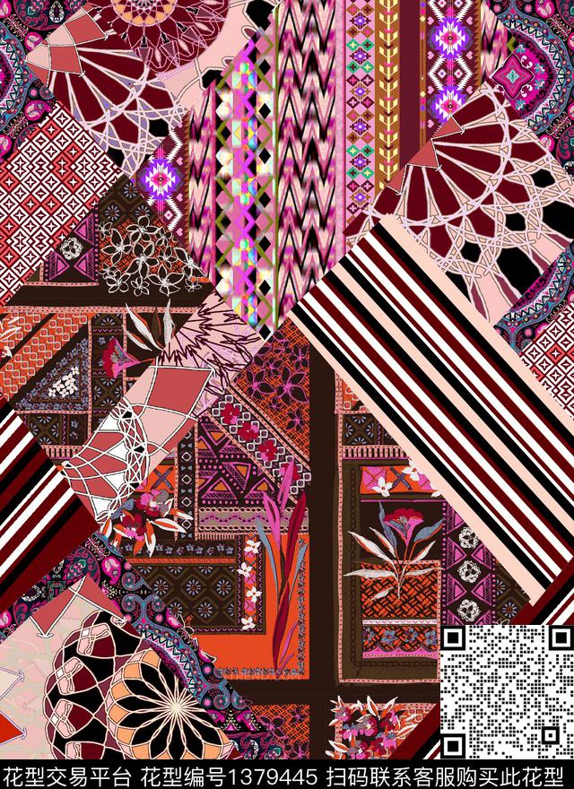 数码华亿平台民族风混合拼接数码印花华亿平台下载（图片编号: 1379445） - 瓦栏（Walan）