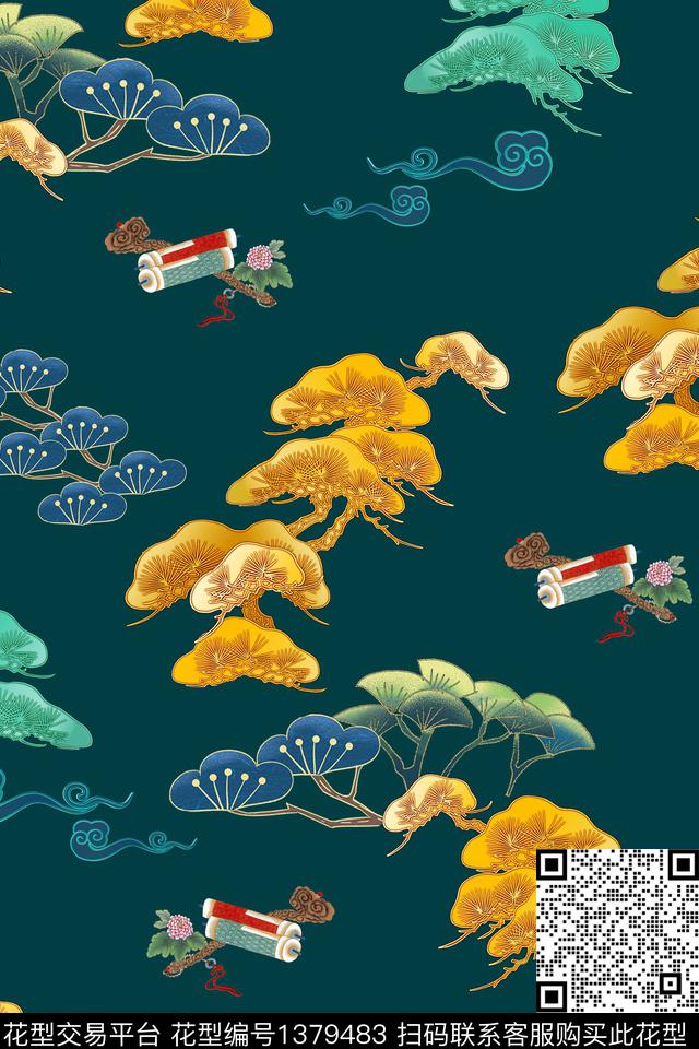真丝中国风华亿平台纯色底数码印花华亿平台下载（图片编号: 1379483） - 瓦栏（Walan）