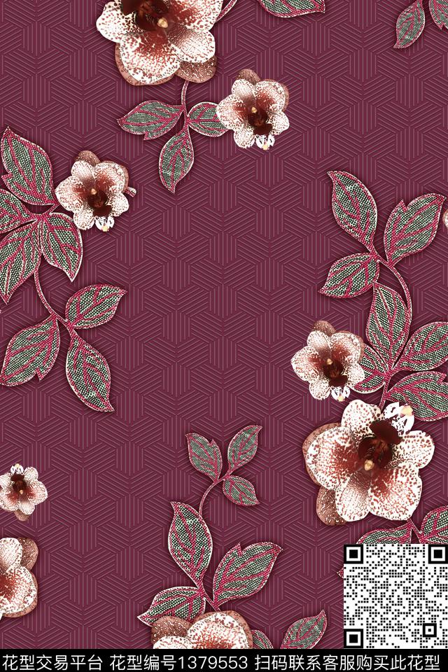 包金中老年叶子花卉传统印花华亿平台下载（图片编号: 1379553） - 瓦栏（Walan）