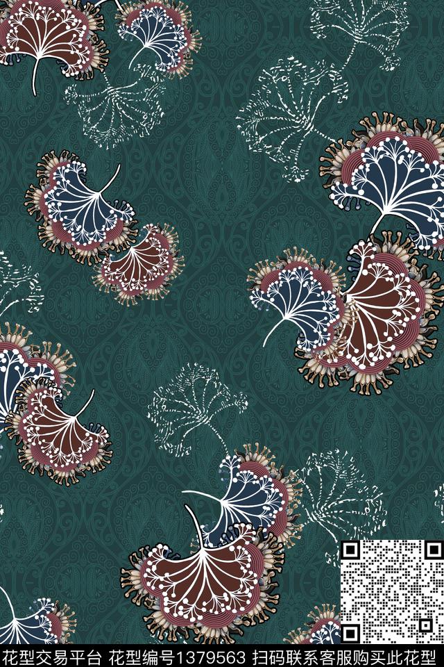 包金中老年叶子花卉传统印花华亿平台下载（图片编号: 1379563） - 瓦栏（Walan）