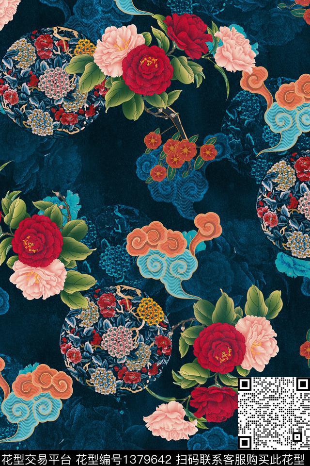 花卉旗袍香云纱数码印花华亿平台下载（图片编号: 1379642） - 瓦栏（Walan）