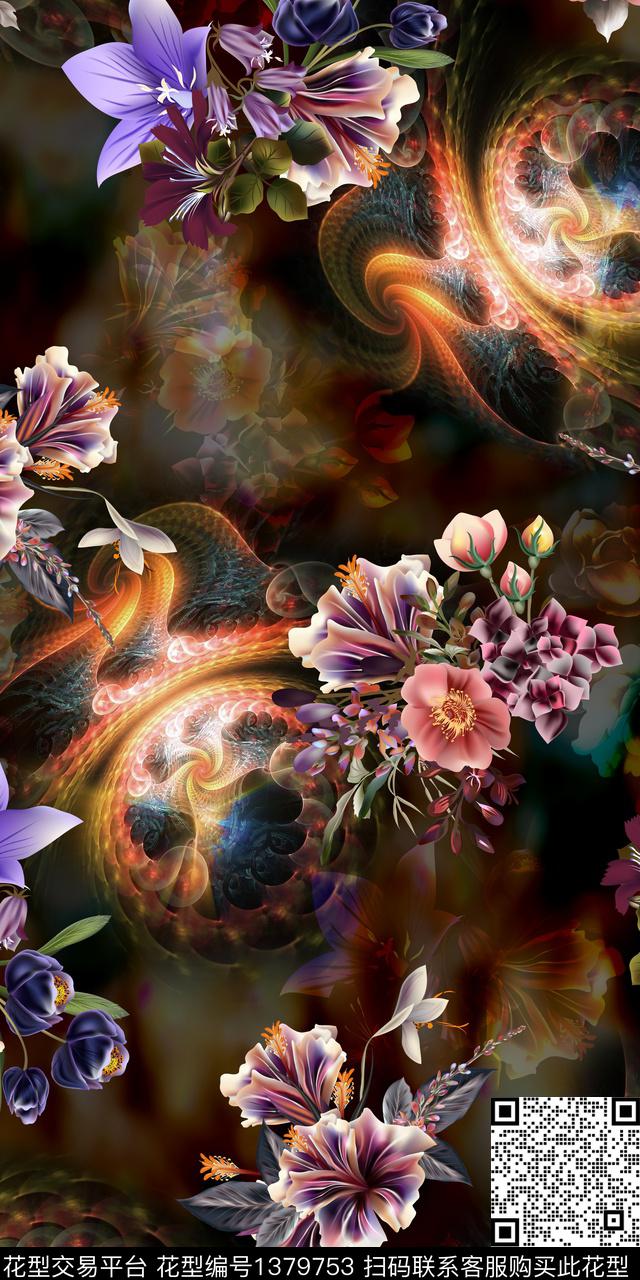 几何花卉雕印华亿平台数码印花华亿平台下载（图片编号: 1379753） - 瓦栏（Walan）