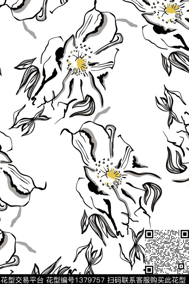 线条抽象花卉花卉传统印花华亿平台下载（图片编号: 1379757） - 瓦栏（Walan）