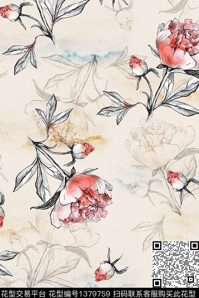 肌理绿植树叶抽象花卉数码印花华亿平台下载（图片编号: 1379759） - 瓦栏（Walan）