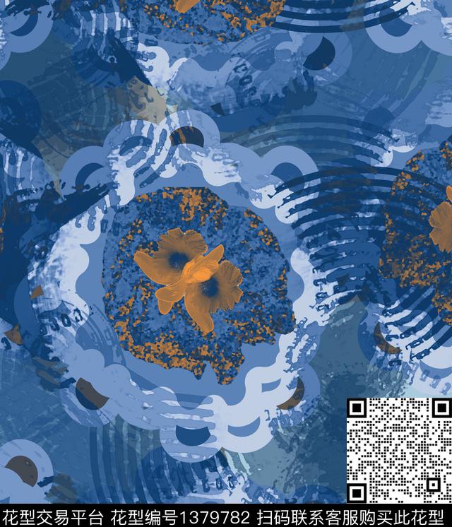 几何花卉抽象数码印花华亿平台下载（图片编号: 1379782） - 瓦栏（Walan）