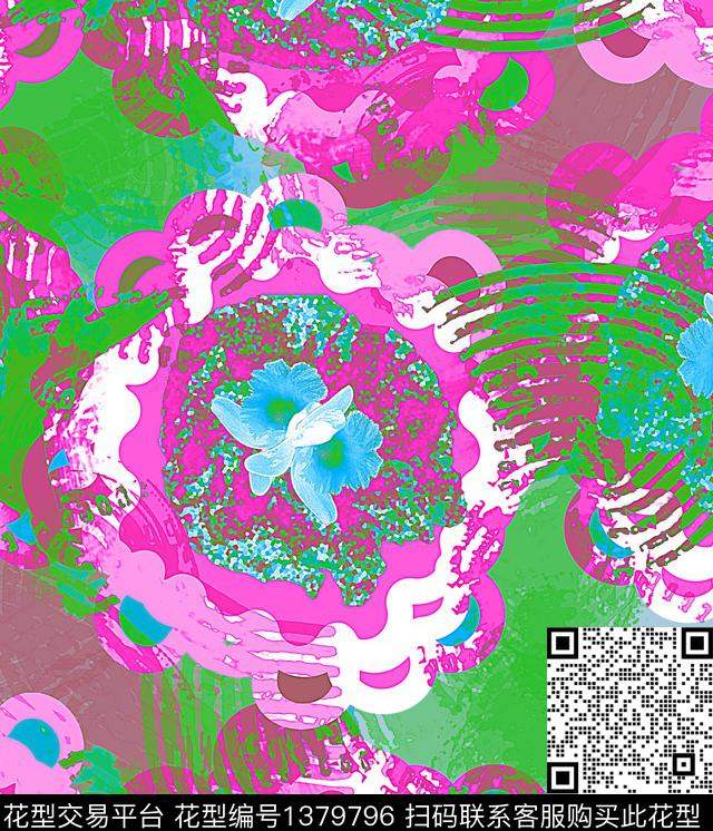 几何花卉抽象数码印花华亿平台下载（图片编号: 1379796） - 瓦栏（Walan）