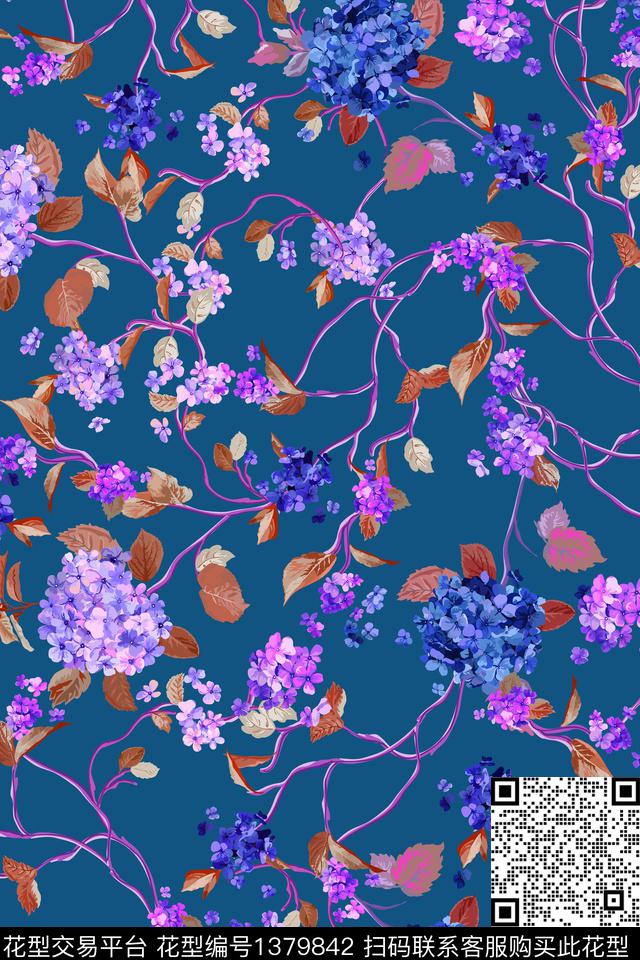 树枝花卉大牌风数码印花华亿平台下载（图片编号: 1379842） - 瓦栏（Walan）
