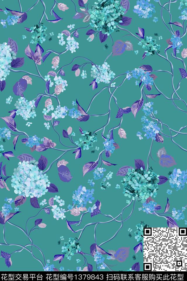 树枝花卉大牌风数码印花华亿平台下载（图片编号: 1379843） - 瓦栏（Walan）