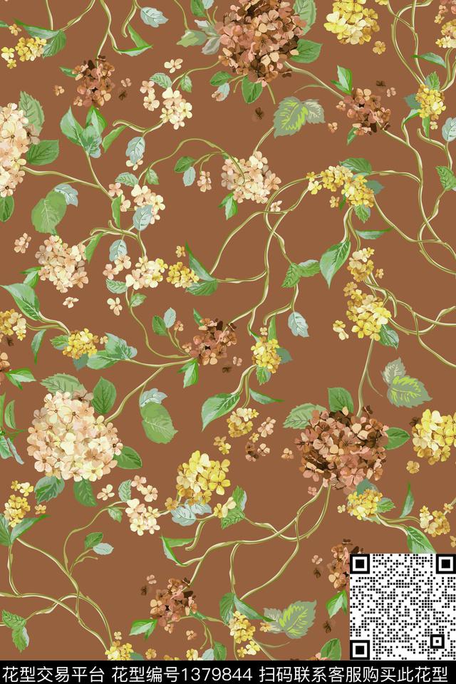 树枝花卉大牌风数码印花华亿平台下载（图片编号: 1379844） - 瓦栏（Walan）