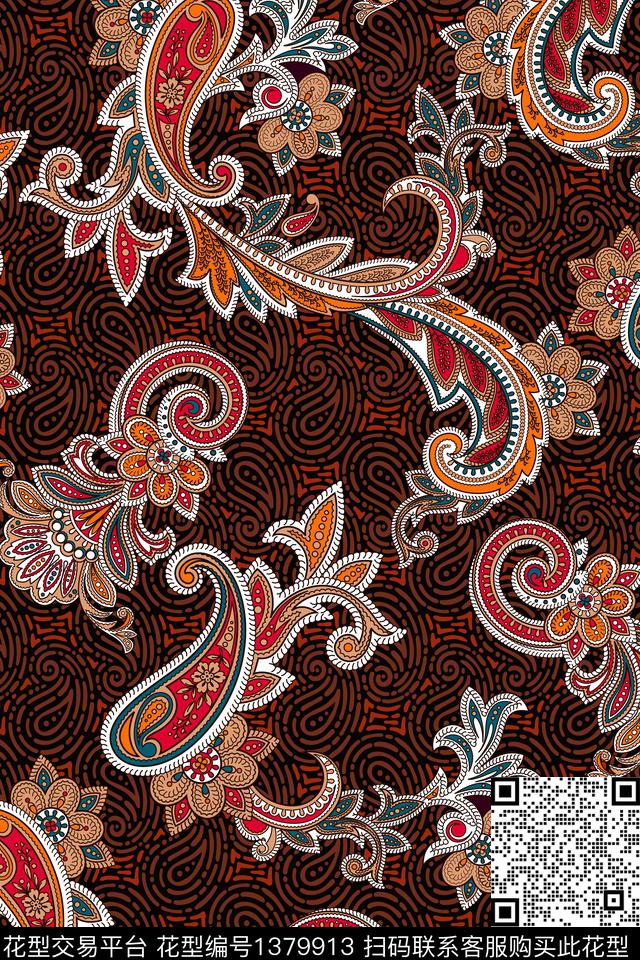 民族风复古大牌风数码印花华亿平台下载（图片编号: 1379913） - 瓦栏（Walan）