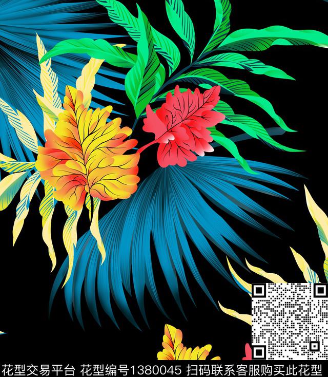 简约花卉大牌风数码印花华亿平台下载（图片编号: 1380045） - 瓦栏（Walan）