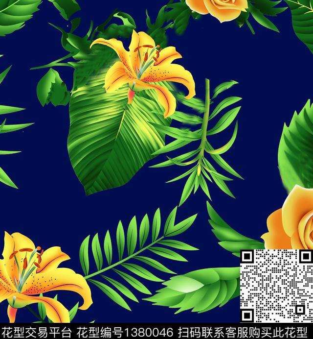 简约花卉大牌风数码印花华亿平台下载（图片编号: 1380046） - 瓦栏（Walan）