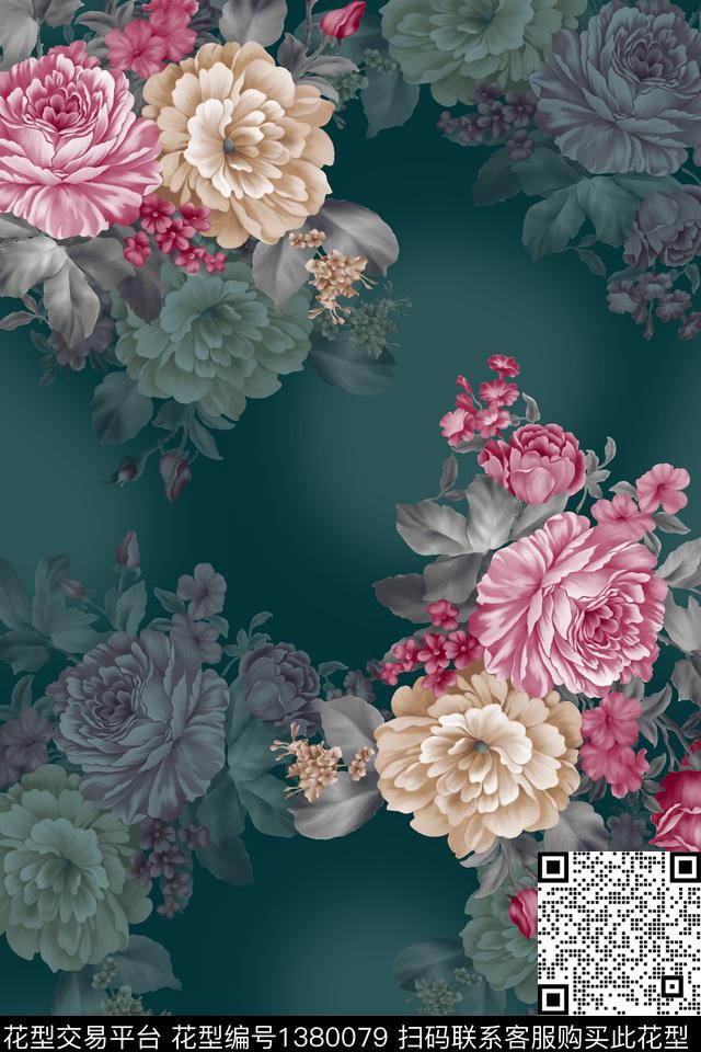 绿植树叶花卉大牌风数码印花华亿平台下载（图片编号: 1380079） - 瓦栏（Walan）