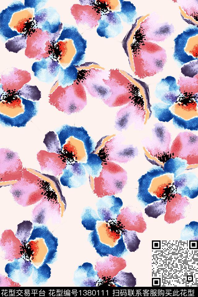 抽象花卉复古真丝传统印花华亿平台下载（图片编号: 1380111） - 瓦栏（Walan）