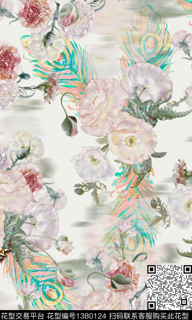 抽象花卉复古真丝传统印花华亿平台下载（图片编号: 1380124） - 瓦栏（Walan）