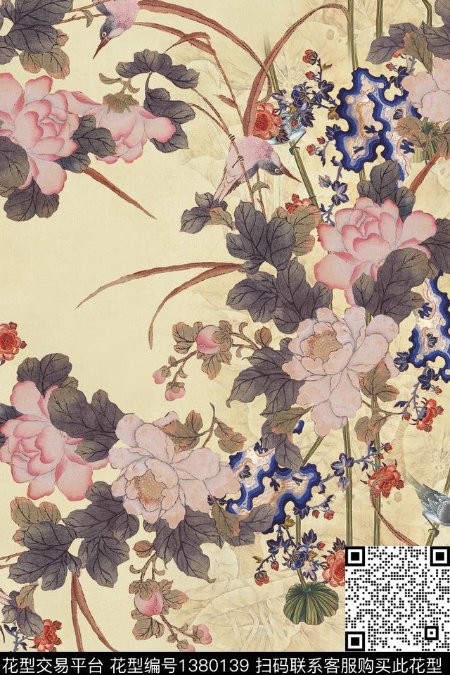 国画花中国风花卉水墨风数码印花华亿平台下载（图片编号: 1380139） - 瓦栏（Walan）