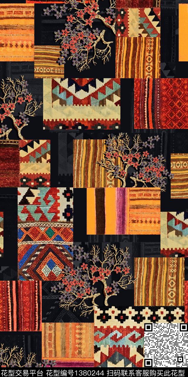 几何花卉条纹数码印花华亿平台下载（图片编号: 1380244） - 瓦栏（Walan）