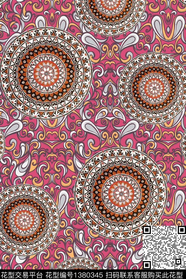 佩斯利曼陀罗洋阳---民族风数码印花华亿平台下载（图片编号: 1380345） - 瓦栏（Walan）