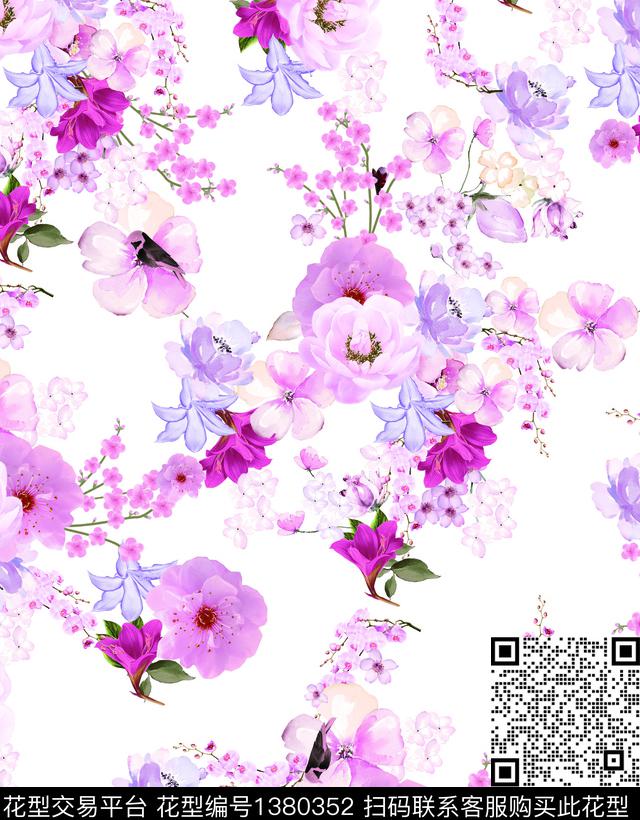 大牌风小清新桃花数码印花华亿平台下载（图片编号: 1380352） - 瓦栏（Walan）