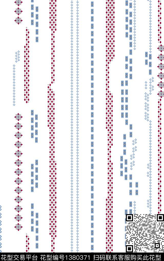 几何条格白底花传统印花华亿平台下载（图片编号: 1380371） - 瓦栏（Walan）