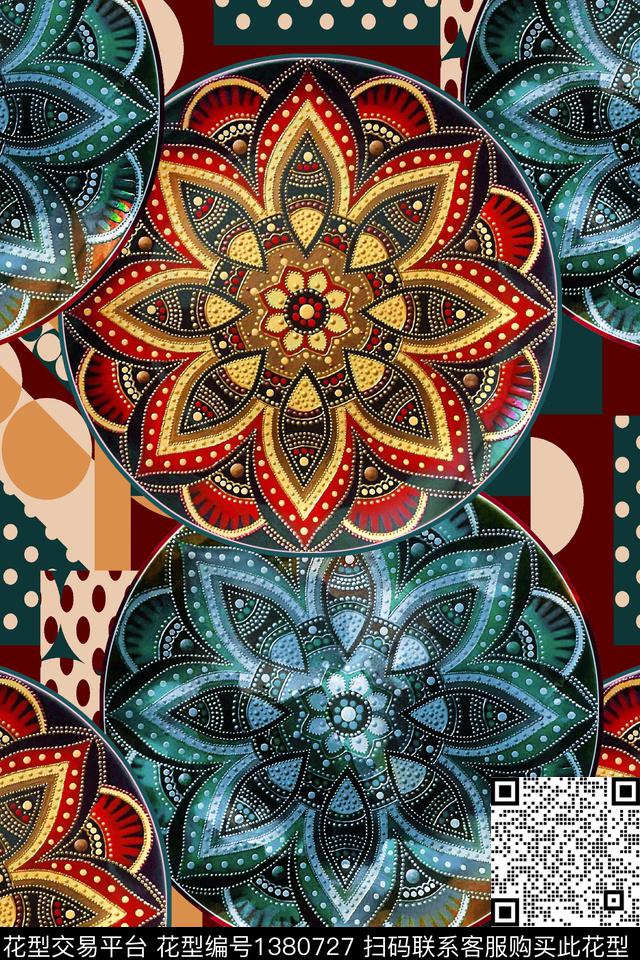 民族风大牌风曼荼罗数码印花华亿平台下载（图片编号: 1380727） - 瓦栏（Walan）