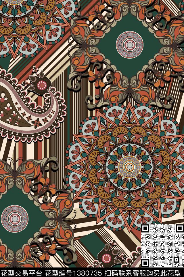 民族风佩斯利大牌风数码印花华亿平台下载（图片编号: 1380735） - 瓦栏（Walan）
