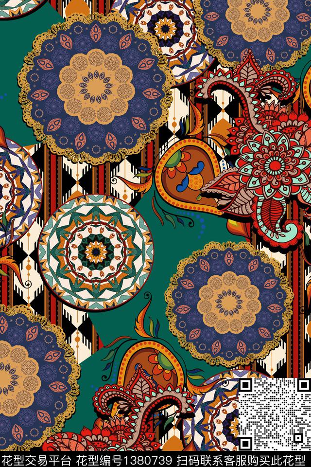 民族风大牌风曼荼罗数码印花华亿平台下载（图片编号: 1380739） - 瓦栏（Walan）