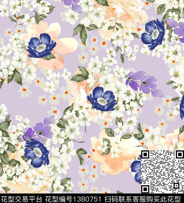 水彩花卉波点小碎花数码印花华亿平台下载（图片编号: 1380751） - 瓦栏（Walan）