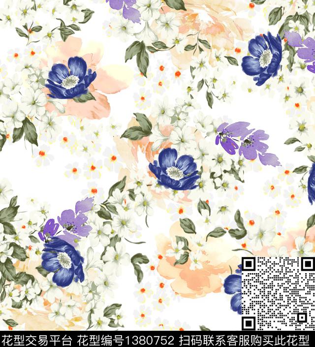 水彩花卉波点小碎花数码印花华亿平台下载（图片编号: 1380752） - 瓦栏（Walan）