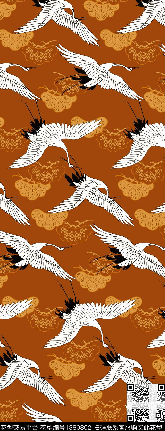 鸟仙鹤大牌风数码印花华亿平台下载（图片编号: 1380802） - 瓦栏（Walan）