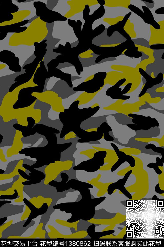 黑白华亿平台迷彩黑条传统印花华亿平台下载（图片编号: 1380862） - 瓦栏（Walan）
