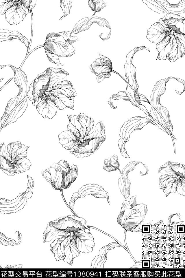 大牌风小清新素描传统印花华亿平台下载（图片编号: 1380941） - 瓦栏（Walan）