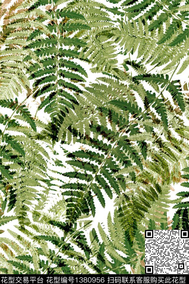 绿植树叶小清新休闲数码印花华亿平台下载（图片编号: 1380956） - 瓦栏（Walan）