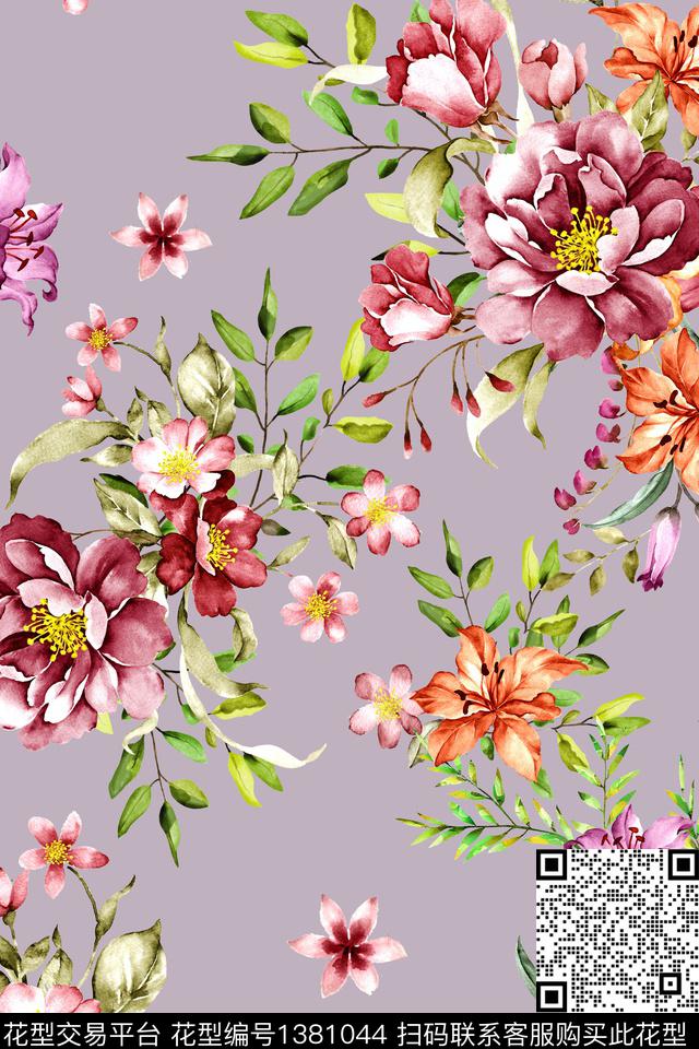 大牌风水彩花卉好看数码印花华亿平台下载（图片编号: 1381044） - 瓦栏（Walan）