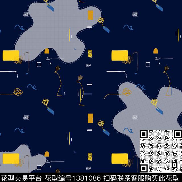 涂鸦几何水彩传统印花华亿平台下载（图片编号: 1381086） - 瓦栏（Walan）