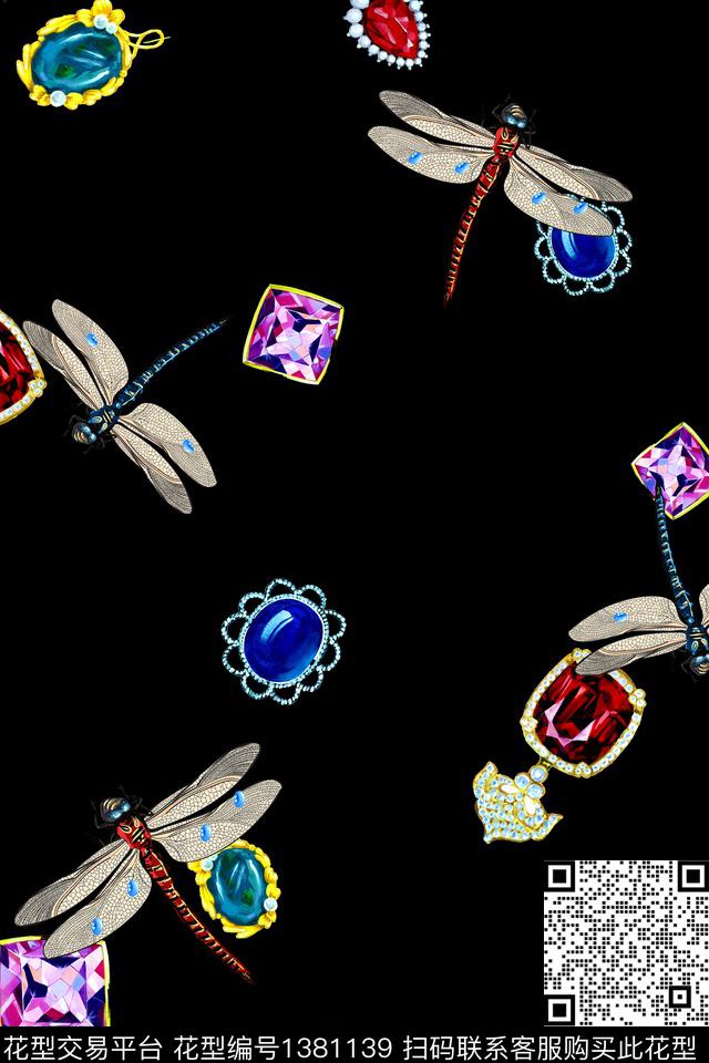 珠宝宝石蜻蜓卡通数码印花华亿平台下载（图片编号: 1381139） - 瓦栏（Walan）