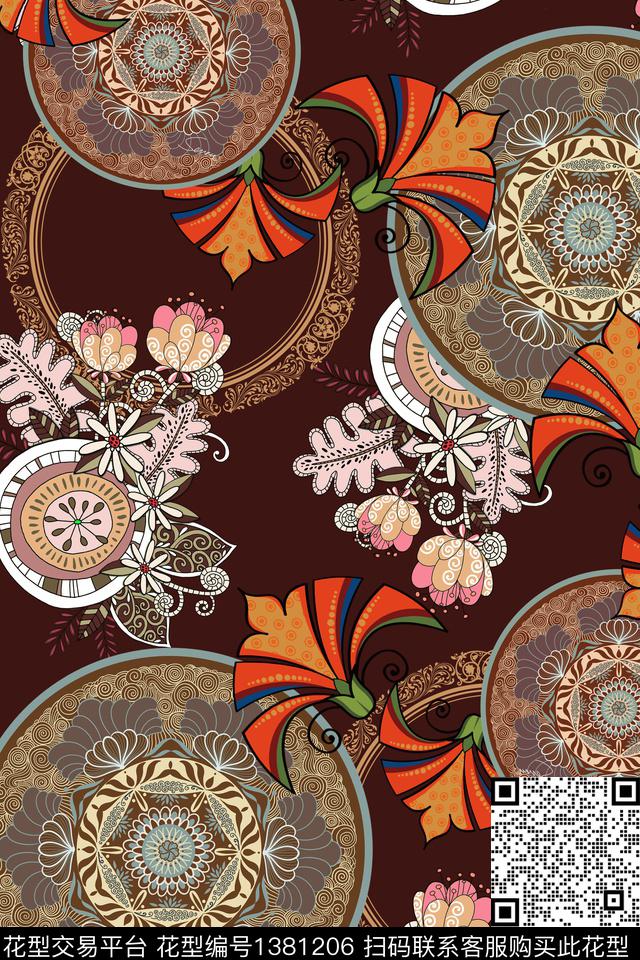 民族风大牌风曼荼罗数码印花华亿平台下载（图片编号: 1381206） - 瓦栏（Walan）