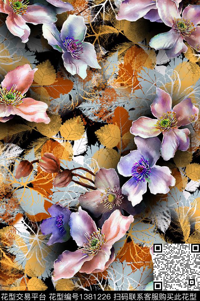 花卉大牌风香云纱数码印花华亿平台下载（图片编号: 1381226） - 瓦栏（Walan）