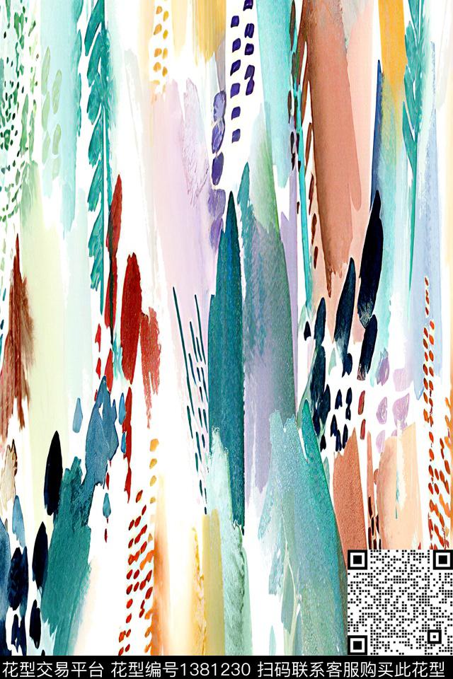 时尚小清新手绘几何数码印花华亿平台下载（图片编号: 1381230） - 瓦栏（Walan）